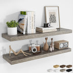 RICHFOCUS 40Inch Floating Shelves for Wall 2 Pack Shelves for Bedroom|Kitchen|Bathroom Wall Mounted Rustic Wood Floating Shelf with Invisible Brackets for Books|Storage|Decor, Grey