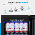 15 Inch Beverage Refrigerator Under Counter - 126 Cans Beverage Fridge with Glass Door for Beer Wine Soda - Built-in or Freestanding Wine Cooler with Safety Lock for Home Kitchen Bar