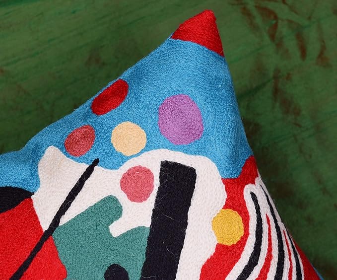 Kandinsky Modern Pillow Cover - Blue Painting | Abstract Throw Pillows | Modern Chair Cushion| Contemporary Accent Pillows | Mid Century Chair Cushions | Handmade Wool Size 18x18