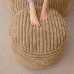 HIGOGOGO Round Stuffed Pouf Ottoman, Corduroy Poufs with High-Density Foam Filling, Furry and Fluffy Pouf Foot Stool Storage Ottoman, 20 X 15 Floor Poufs Foot Rest for Living Room, Brown