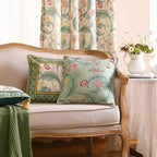 patdrea Designer Pack of 4 Throw Pillow Covers,French Vintage Rustic Linen with Green Floral Pattern Pillows Cover,Decorative Lumbar Square Pillowcases Cushion for Bed Living Room Outdoor Car