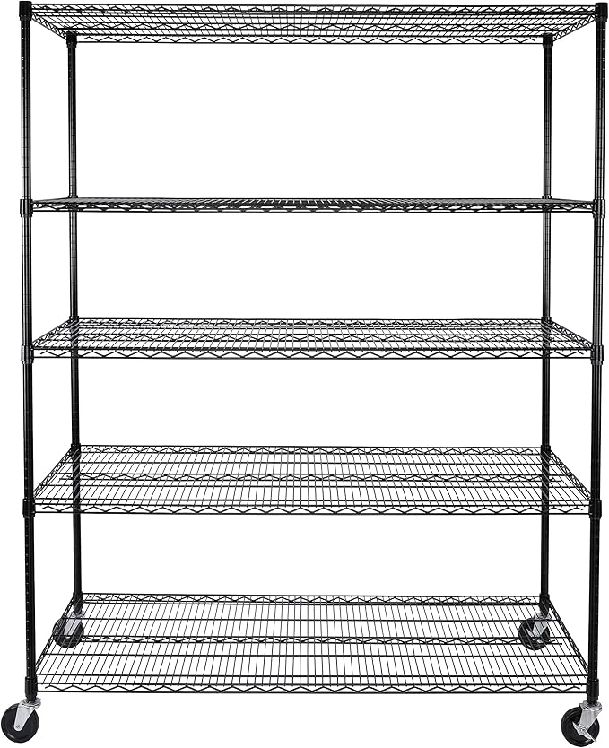 Seville Classics UltraDurable Heavy Duty NSF Solid Steel Wire Rack Storage Unit, Organizer for Garage, Warehouse, Office, Restaurant, Classroom, Kitchen, Black, 5-Tier Shelving, 60" W x 24" D