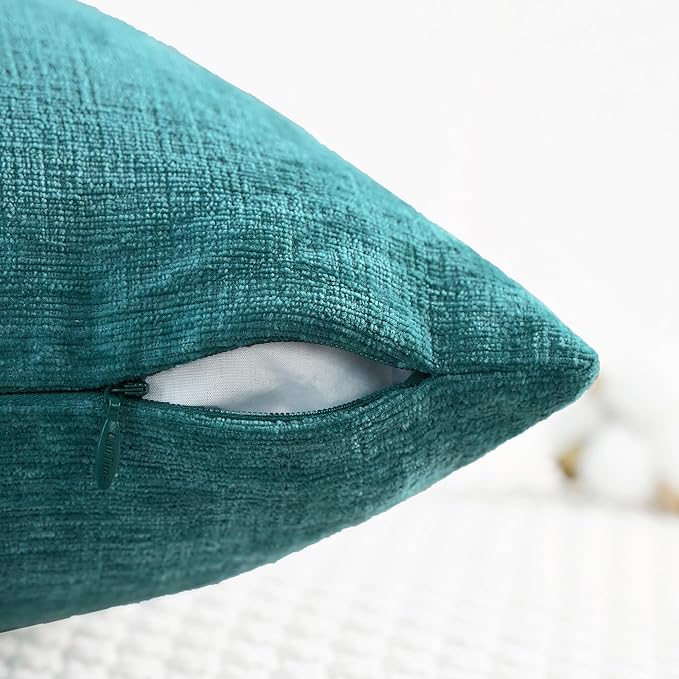 CaliTime Throw Pillow Covers Decorative 16 X 26 Inches Pack of 2 Cozy Chenille Cushion Cases for Couch Sofa Bed Living Room Home Teal