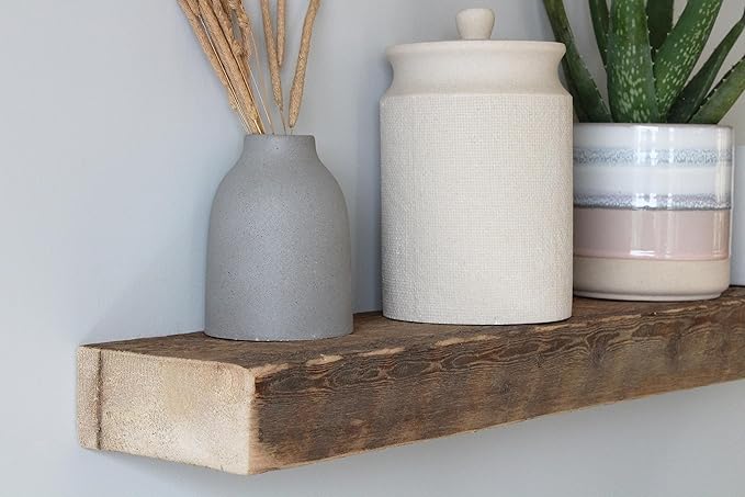 Urban Legacy Reclaimed Barnwood Planks | Floating Shelves for Wall w/Flush Mount Shelf Bracket Set Included | Set of 2 (Natural, 48" x 4.5" x 2")