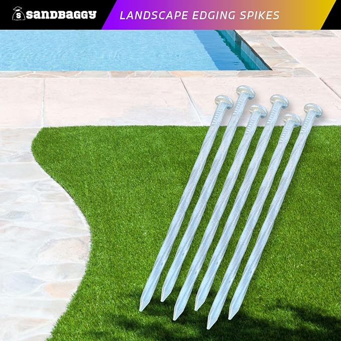 Sandbaggy 6 inch Galvanized Landscape Edging Spikes - Spiral Landscape Nails - 7 Gauge Steel - Great for Hard Rocky Soil - Also Great for Paver Edging, Artificial Turf, Landscape Fabric (400, 6 inch)