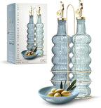 COOK WITH COLOR Glass Olive Oil Bottle Dispenser - 2 Pack- 17oz Oil and Vinegar Cruet - Olive Oil Carafe Decanter for Kitchen