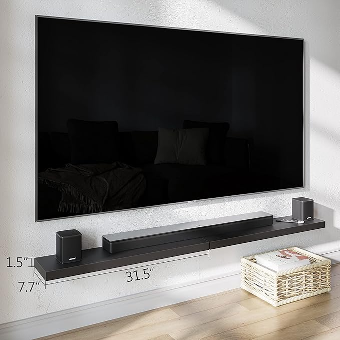 BAMEOS Floating Shelves, 31W x 8D Black Wall Mounted Wooden Shelves with Invisible Brackets Set of 2, Hanging Wall Shelves Decoration for Bedroom, Bathroom, Living Room and Kitchen