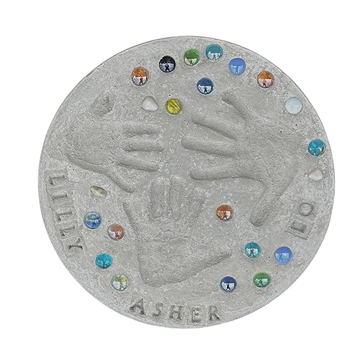 Large DIY Stepping Stone Kit, Handprint Stepping Stone, Mother's Day Gift, Footprint Stepping Stone (14 Inch + Stamp Set)