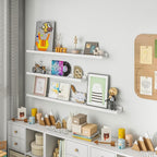 Solid Ash Wood Picture Ledge Shelf, 36 Inch Floating Shelves with Lip Set of 2, Photo Ledge Shelf Nursery Bookshelf Wall Mounted for Living Room Bedroom Decor, White