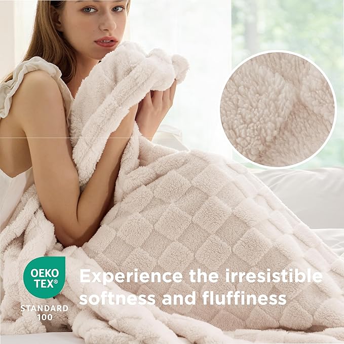 Bedsure GentleSoft Twin Blanket for Bed Light Beige - Super Soft Cozy Blankets for Women Men Girls, Cute Fuzzy Fleece Throws for Bedroom Couch, 60x80 Inches