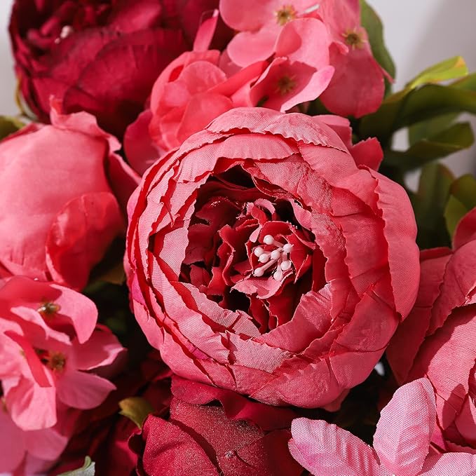 Duovlo Fake Flowers Vintage Artificial Peony Silk Flowers Wedding Home Decoration,Pack of 1 (New Red)