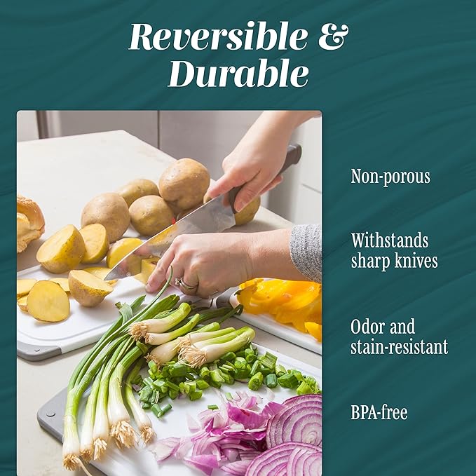 Cutting Boards for Kitchen - BPA-Free Chopping Board - Different Sizes & Non Slip Handles - Reversible, Large Cutting Board Set - Unique Gifts for Cooks Who Have Everything - 3-Pack Red