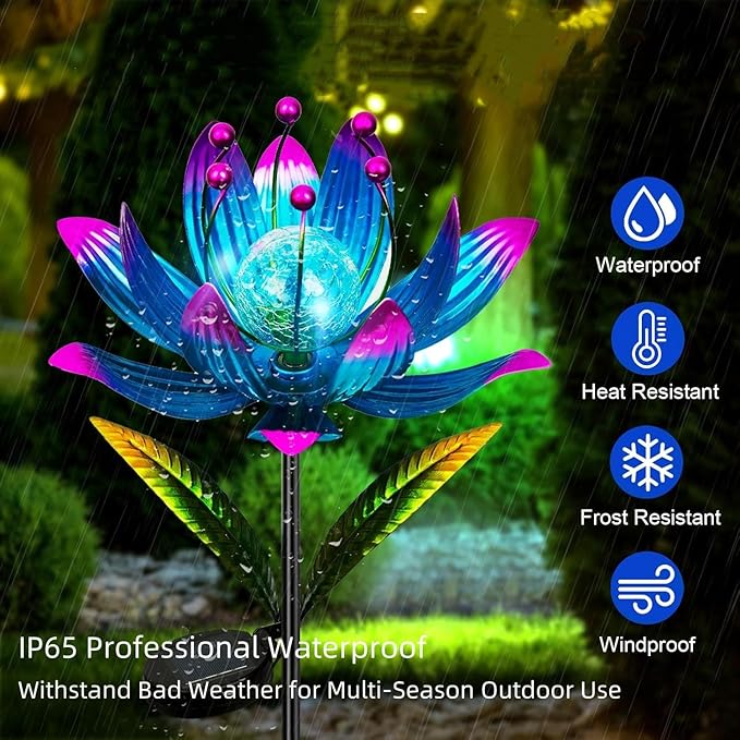 Solar Wind Spinner, 38 Inch Metal Stake Yard Spinners,Solar Powered Multi-Color LED Glass Ball with Kinetic Wind Sculpture Spinner Windmills for Yard (38IN-Purple)