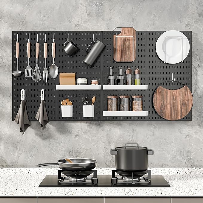 Pegboard Combination Kit, 25.2" x 50.4" Wall Mounted Storage Set with 8 Pegboards & 40 Accessories Hanging, Peg Boards Organizer