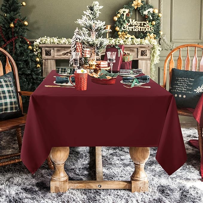 sancua Rectangle Tablecloth - 54 x 54 Inch - Stain and Wrinkle Resistant Washable Polyester Table Cloth, Decorative Fabric Table Cover for Dining Tables, Buffet Parties and Camping, Burgundy