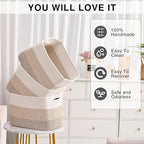 Storage Baskets for Organizing Shelves, Woven Cotton Rope Bins for Baby Nursery Organization, Book Toy Towel Organizer, 15"x11"x9.5", 3 Packs, Gradient Brown