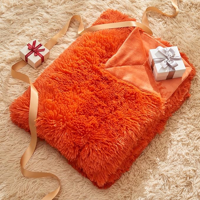 GONAAP Fuzzy Faux Fur Throw Blanket Twin Size Orange Super Soft Cozy Plush Fuzzy Shaggy Blanket for Couch Sofa Bed (Orange, Twin(60"x80"))
