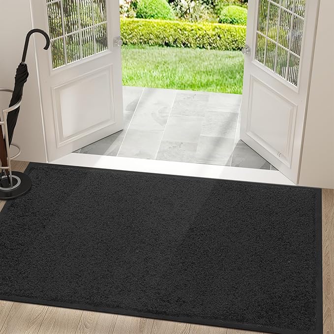 Mibao Dirt Trapper Door Mat for Indoor Outdoor, Waterproof All-Season, All-Weather Doormat, Heavy Duty Non-Slip Entrance Rug, Low Profile Absorbent Entrance Mat Carpet, 60" x 36", Black