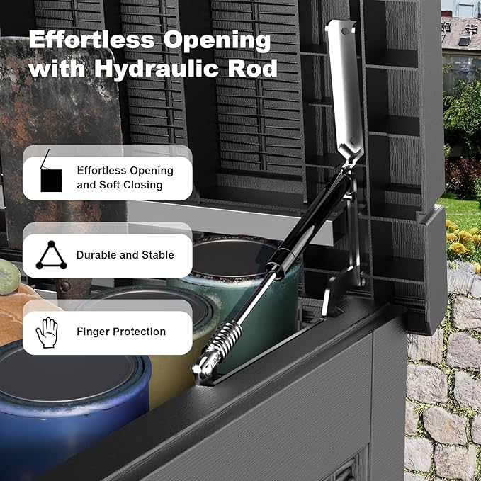 268 Gallon Outdoor Deck Box,Storage Lockable Waterproof Patio Furniture,Garden Tools,Cushions,Pool Accessories Outside Storage Resin Box(Black)