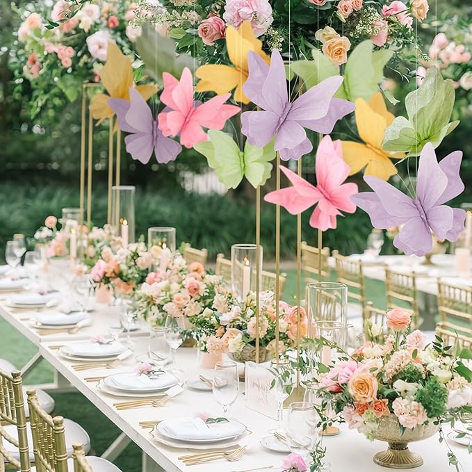 SUNBEAUTY Butterfly Party Decorations, 3D Paper Butterfly Decoration, Hanging Paper Butterfly for Baby Shower Decorations Girls, Women, Paper Flowers for Wall Decoration, Set of 4