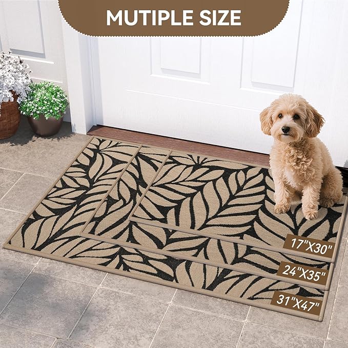 Front Door Mat Indoor Outdoor Entrance, 24''x35'' All-Season Waterproof Welcome Mat, Heavy Duty Non-Slip Rubber Backing, Patio Porch Doormat, Low Profile, Trap Dirt and Moisture, Brown