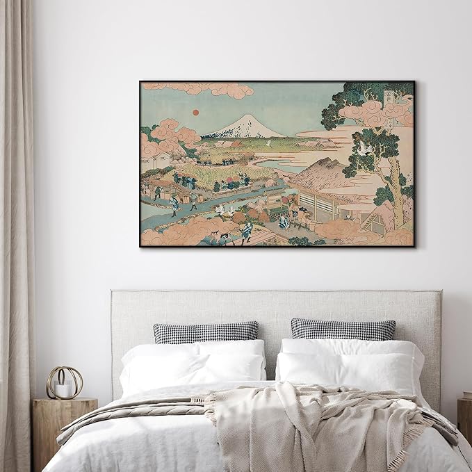 SIGNWIN 30"x60" Extra Large Framed Wall Art Japanese Ukiyo-e Landscape, Timeless Mt. Fuji Scene for Zen-Inspired or Asian-Style Interiors for Home Living Room Bedroom Decor (Frame Assembly Required)