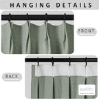 Macochico 100% Blackout Pinch Pleated Linen Curtains 84 Inch Length Thermal Blackout Curtains for Bedroom Living Room Nursery Fog Green Farmhouse Burlap Curtains with Tieback 52”Wx84”L 1 Panel