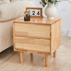 Modern Solid Wood Nightstand with Drawers - Mid Century Modern 2 Drawer Natural Wooden Small Narrow Nightstand Bedside Side End Table with Storage for Living Room Bedroom, 15.7" D x 17.1" W x 19.6" H