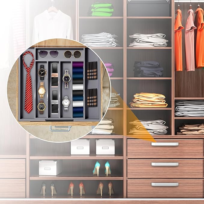 Kitchen Silverware Drawer Organizer and Storage Bamboo Wood Cooking Utensil Holder Cutlery Knife Jewelry Spice Rack Spoon Fork Multi Cabinet Organization Bathroom Counter Expandable Adjustable Tray