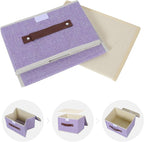 ANMINY Storage Bin with Lid Storage Boxes with PU Leather Handles PP Plastic Board Decorative Foldable Lidded Cotton Linen Fabric Home Cubes Baskets Closet Organizer Container - Purple, Small Size
