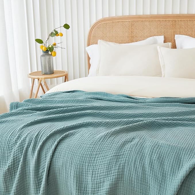 EMME Muslin Throw Blanket 100% Cotton Blankets for Couch Breathable Gauze All Season Soft and Lightweight Pre-Washed (Teal, 50"x70")