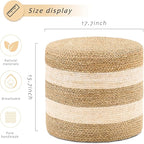 Handwoven Ottoman Pouf, Natural Seagrass Footstool, Round Braided Outdoor Seat with Sturdy Frame, Boho Accent Stool for Patio, Balcony, or Garden (Seagrass White)