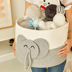 Large Baby Cute Storage Basket for Organizing -Elephant White & Grey 15""x15""x11"", 2024282319065
