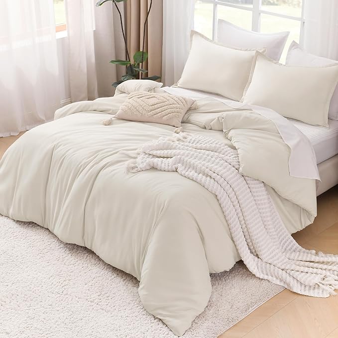 Litanika Beige Comforter Set California King Size, 3 Pieces Cal King Lightweight Solid Bedding Comforter Set, Oversized All Season Fluffy Bed Set (104x96In Comforter & 2 Pillowcases)