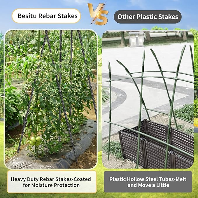 Rebar Stakes 36 inches 16-Pack Concrete Form Stakes Straight 3/8" Diameter Rebar Ground Metal Stakes for Landscaping, Securing Fence, Garden Plants Support, Survey Markers and Securing Trees