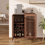 Mid Century Bar Cabinet with Wine Racks, Modern Liquor Cabinet with Slatted Doors for Dining Room, Living Room (Walnut Color)