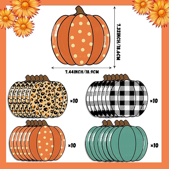 HAKOTI 40Pcs Fall Pumpkin Paper Plates - Thanksgiving Harvest Party Tableware Decoration Orange Pumpkin Shape Plates for Autumn, Halloween Holiday