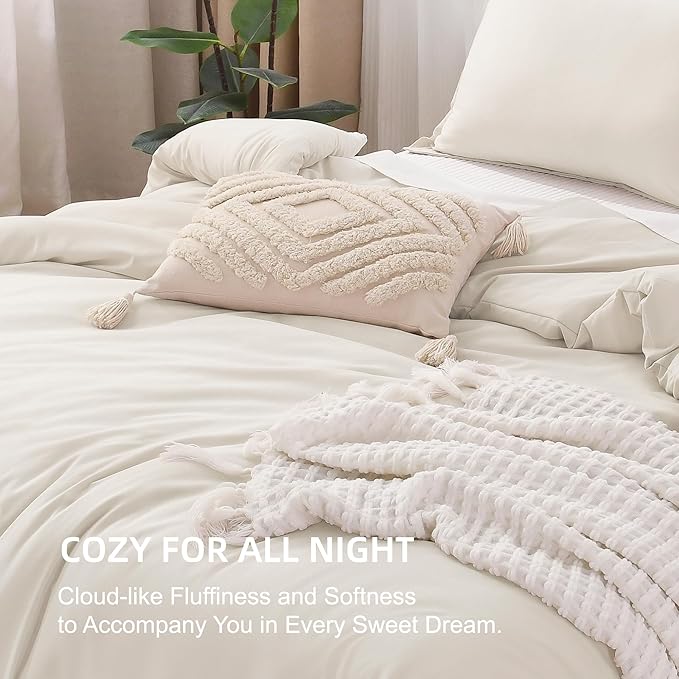 Litanika Beige Comforter Set California King Size, 3 Pieces Cal King Lightweight Solid Bedding Comforter Set, Oversized All Season Fluffy Bed Set (104x96In Comforter & 2 Pillowcases)