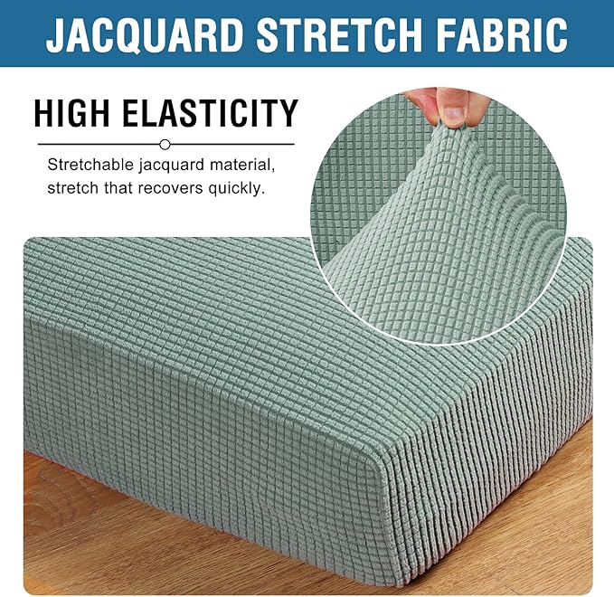 H.VERSAILTEX Super Stretch Individual Seat Cushion Covers Sofa Covers Couch Cushion Covers Slipcover Sets Thick Jacquard Textured Twill Fabric (3 Piece Sofa Cushion Covers, Sage)