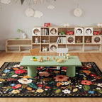 Living Room Rug 6x9 Rug Machine Washable Boho Area Rug Non Slip Floral Vintage Low Pile Large Rug for Living Room, Bedroom, Farmhouse, Dining Room, Kids Playroom(Black)