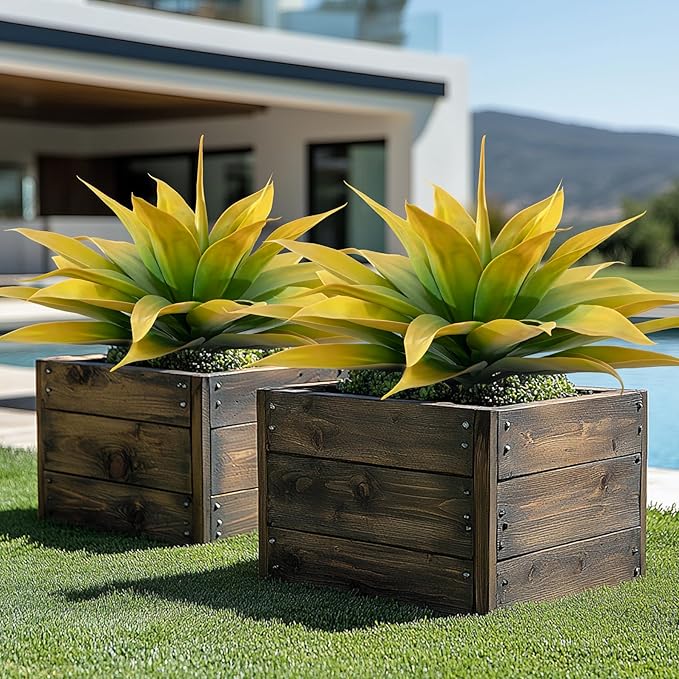 Artificial Plants Outdoor Faux Plant,Artificial Agave Faux Hostas Outdoor Uv Resistant Artificial Plants Indoor Fake Plant Artificial Agave Plant Indoor(2pcs, 28") Yellow