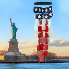 Bellaa 24834 Wind Chimes Outdoor, Garden Decorations, Musical, Indoor/Outside Windchimes, Beach, Ocean Breeze, Gifts for Mom, Gift for All Occasions, Capiz Sea Glass Shells Wood American Patriotic