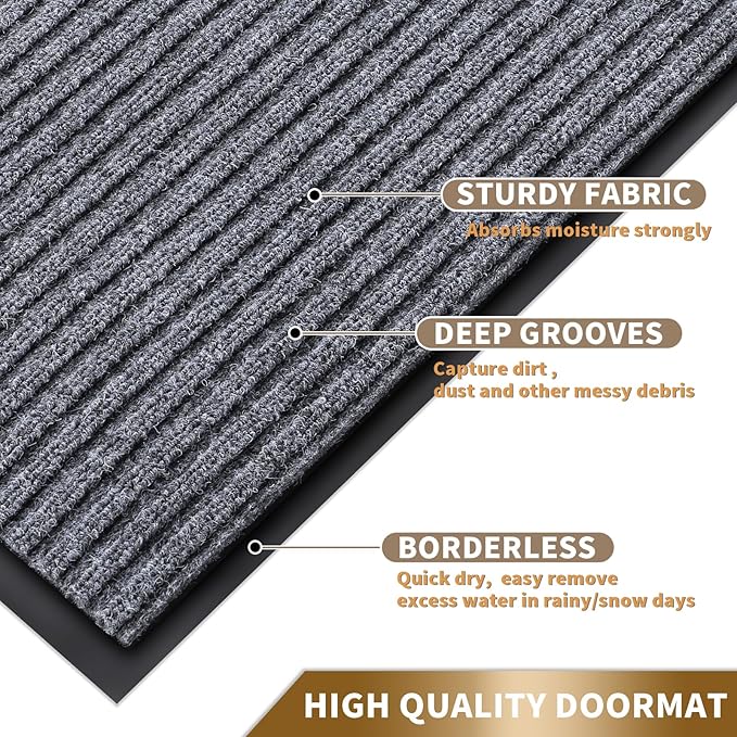 Yimobra Front Door Mat Outdoor Indoor Entrance, 100% Waterproof All-Season All Weather Doormat, Welcome Matt Outside Entry, Non Slip, Low Profile, Heavy Duty Patio Porch Floor Mats,47 x 32,Gray White