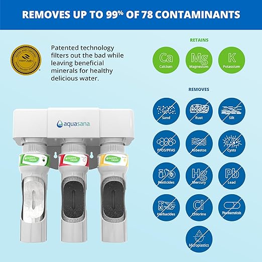 Aquasana Under Sink Water Filter System - Reduces PFAS, Lead, & Chlorine in Drinking Water - Under Counter Claryum Filtration for Kitchen - 3-Stage Max Flow - Oil-Rubbed Bronze Faucet - AQ-5300+.62
