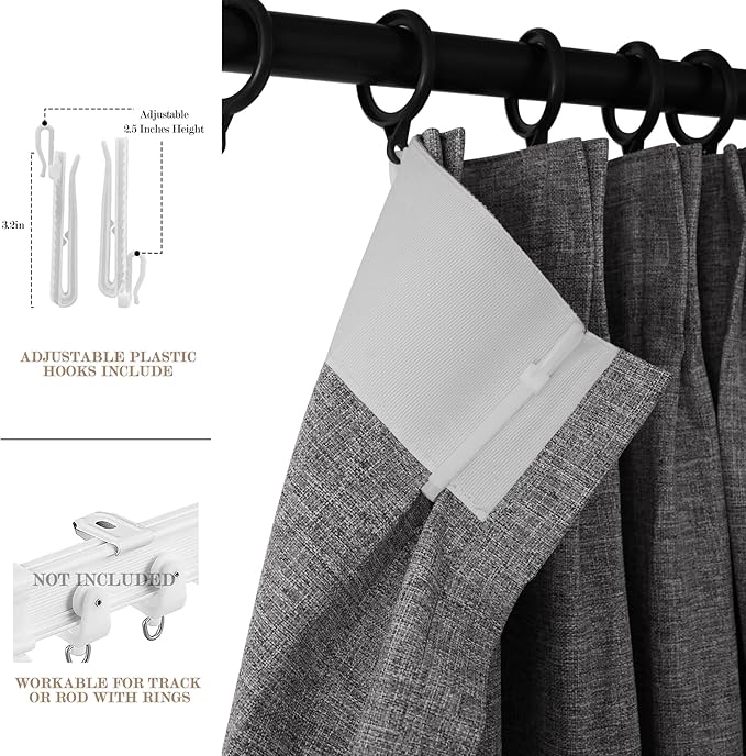Room Divider Curtains Screen Partitions, Linen Look 100% Blackout Drapery 102 Inches Long, 100" Wide Pinch Pleated Window Drapes, Privacy Protecting, Light Blocking, (1 PC, Gray)