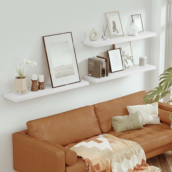 Single Floating Shelves 48 Inches, 48 x 10 inch Deep x 1.8 in Thick, Long Wall Shelves Heavy Duty 80 lbs for Bedroom, Living Room, Kitchen, Office, Modern Shelf Book Home Decor, White