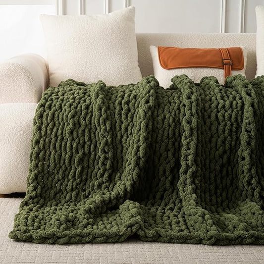 Ultra Soft Chunky Knit Blanket Throw -50x60 Hand Knitted Warm Chenille Throw Blanket, Home Decor Soft Thick Yarn Cable Knit Blanket Breathable Fleece Banket Christmas for Couch Bed Sofa Best GIF