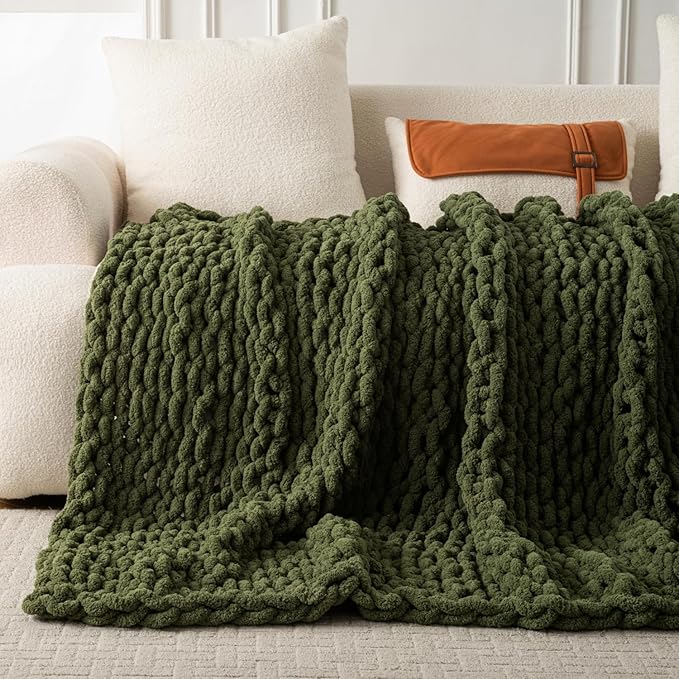 Ultra Soft Chunky Knit Blanket Throw -50x70 Hand Knitted Warm Chenille Throw Blanket, Home Decor Soft Thick Yarn Cable Knit Blanket Breathable Fleece Banket Christmas for Couch Bed Sofa Best GIF