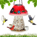 Mushroom Solar Bird Feeders for Outdoors Hanging Metal Wild Bird Feeder Garden Lantern with S Hook for Garden Decoration red