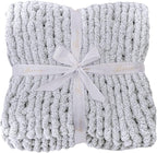 Bigacogo Chunky Knit Throw Blanket for Couch, 51x63 inches, 100% Hand Knitted with Thick Jumbo Chenille Yarn, Cozy Soft Large Rope Knot Cable Crochet Blankets for Sofa Bed Living Room, Light Grey